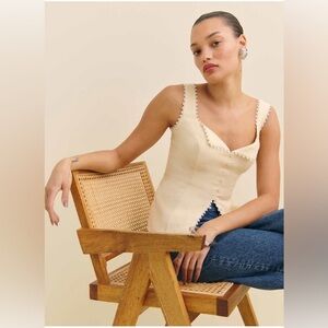 New Reformation Viola Linen Lace Top Size 2 Sugar